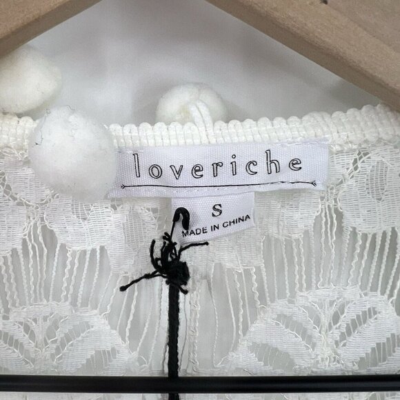 NWT Loveriche White Eyelash Lace Pom Pom Boho Cardigan Topper Small Festival - Picture 3 of 6